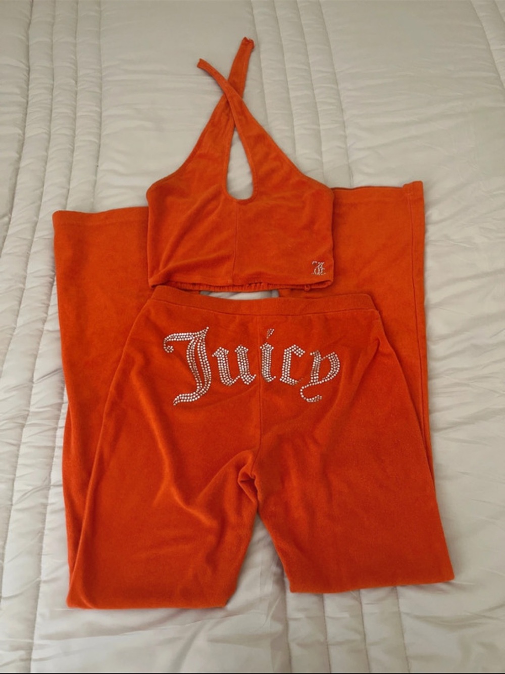 Juicy Couture Orange Velour Halter Track suit
